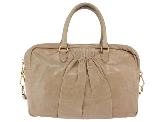 Borsa Miu Miu Vitellolux in pelle 2way Beige Tono Oro Auth 202110V - vista 13
