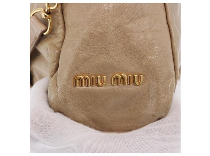 Borsa Miu Miu Vitellolux in pelle 2way Beige Tono Oro Auth 202110V - vista 19