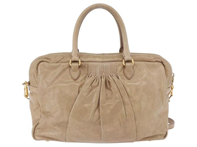 Borsa Miu Miu Vitellolux in pelle 2way Beige Tono Oro Auth 202110V - vista 2