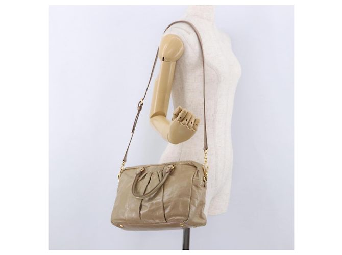 Borsa Miu Miu Vitellolux in pelle 2way Beige Tono Oro Auth 202110V - vista 27
