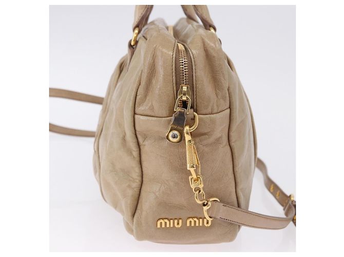 Borsa Miu Miu Vitellolux in pelle 2way Beige Tono Oro Auth 202110V - vista 4