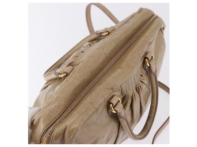 Borsa Miu Miu Vitellolux in pelle 2way Beige Tono Oro Auth 202110V - vista 6