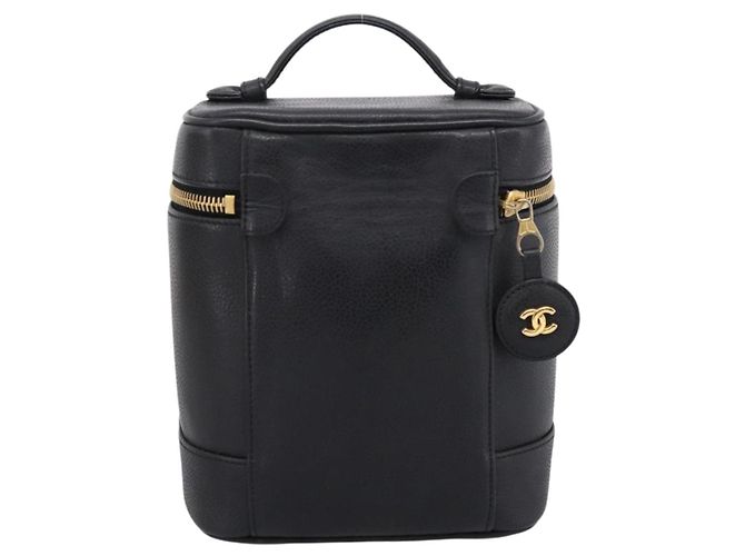 Borsa Vanity CHANEL COCO Mark Pelle Caviar Nero Oro CC Auth ka6003 D'oro - vista 2