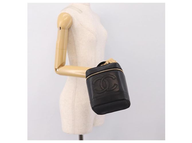 Borsa Vanity CHANEL COCO Mark Pelle Caviar Nero Oro CC Auth ka6003 D'oro - vista 22