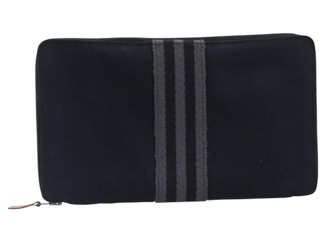 Hermès HERMES Fourre Tout Perth Wallet Cotton Black Silver Auth am12528A Nero Argento - vista 13