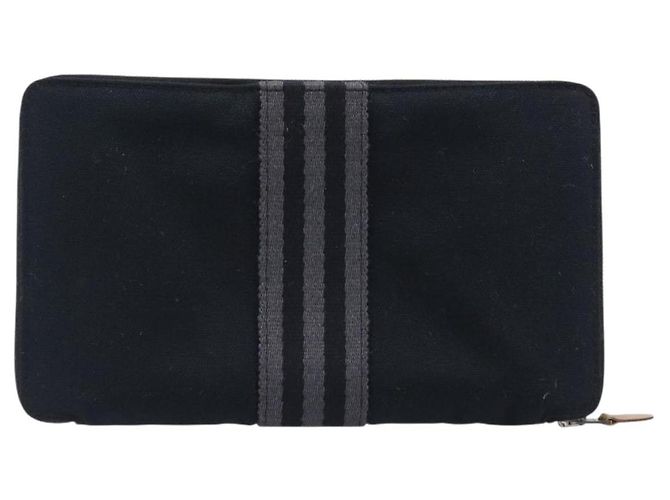 Hermès HERMES Fourre Tout Perth Wallet Cotton Black Silver Auth am12528A Nero Argento - vista 2