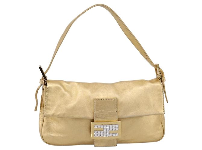 Borsa a tracolla FENDI Mamma Baguette in pelle Oro Argento Auth 199367A D'oro - vista 13