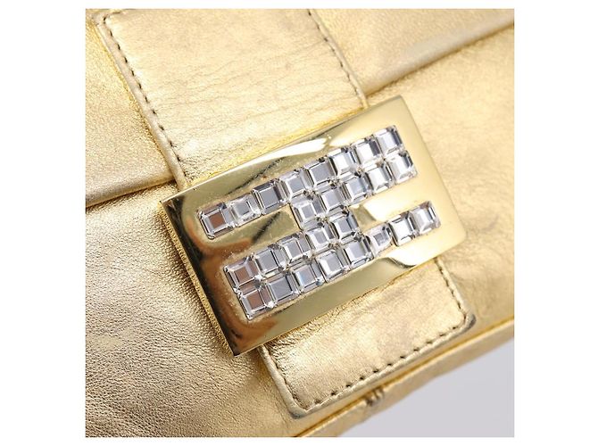 Borsa a tracolla FENDI Mamma Baguette in pelle Oro Argento Auth 199367A D'oro - vista 17