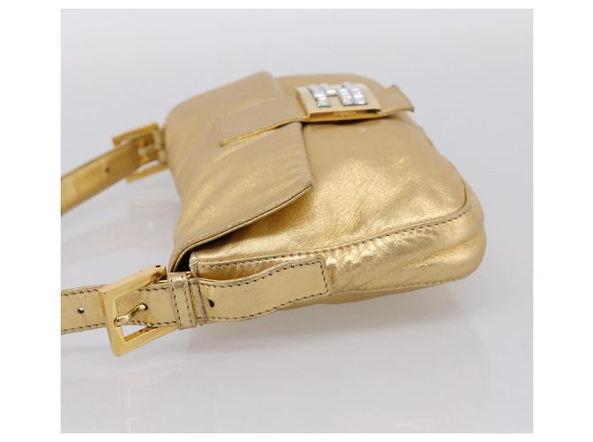 Borsa a tracolla FENDI Mamma Baguette in pelle Oro Argento Auth 199367A D'oro - vista 3