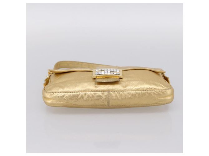 Borsa a tracolla FENDI Mamma Baguette in pelle Oro Argento Auth 199367A D'oro - vista 5