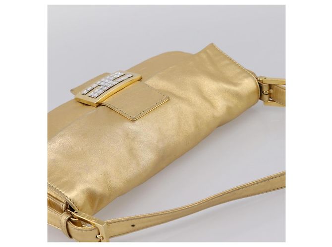 Borsa a tracolla FENDI Mamma Baguette in pelle Oro Argento Auth 199367A D'oro - vista 6