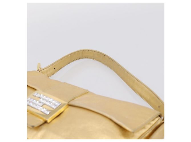 Borsa a tracolla FENDI Mamma Baguette in pelle Oro Argento Auth 199367A D'oro - vista 8