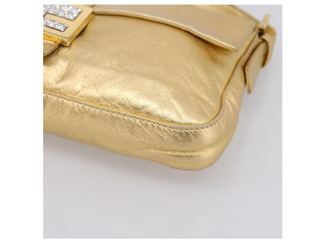 Borsa a tracolla FENDI Mamma Baguette in pelle Oro Argento Auth 199367A D'oro - vista 9