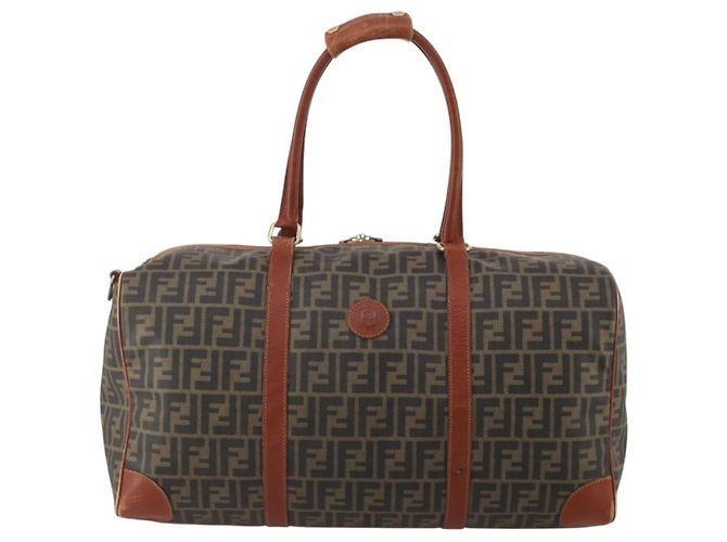 Borsa Boston FENDI Zucca Canvas PVC Marrone Nero Auth 197724 - vista 13