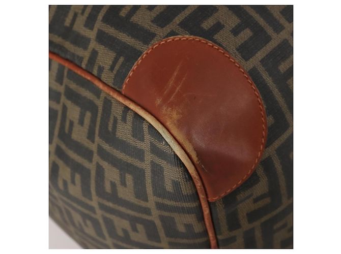 Borsa Boston FENDI Zucca Canvas PVC Marrone Nero Auth 197724 - vista 14
