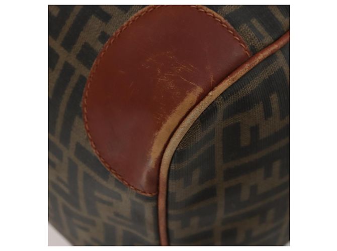 Borsa Boston FENDI Zucca Canvas PVC Marrone Nero Auth 197724 - vista 15