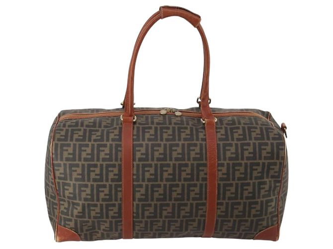 Borsa Boston FENDI Zucca Canvas PVC Marrone Nero Auth 197724 - vista 2