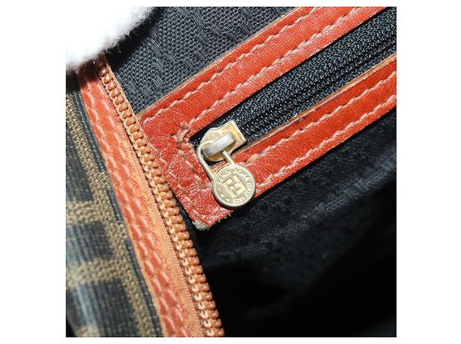 Borsa Boston FENDI Zucca Canvas PVC Marrone Nero Auth 197724 - vista 21
