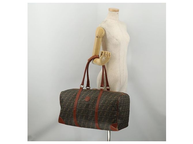 Borsa Boston FENDI Zucca Canvas PVC Marrone Nero Auth 197724 - vista 23