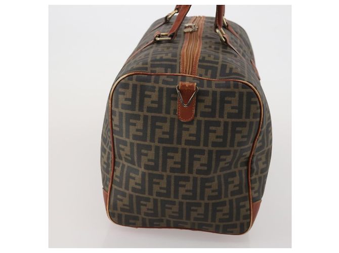 Borsa Boston FENDI Zucca Canvas PVC Marrone Nero Auth 197724 - vista 4