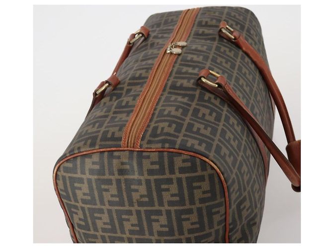 Borsa Boston FENDI Zucca Canvas PVC Marrone Nero Auth 197724 - vista 6