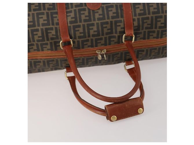 Borsa Boston FENDI Zucca Canvas PVC Marrone Nero Auth 197724 - vista 7