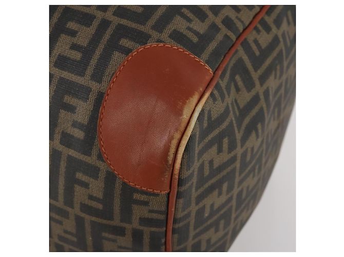 Borsa Boston FENDI Zucca Canvas PVC Marrone Nero Auth 197724 - vista 9