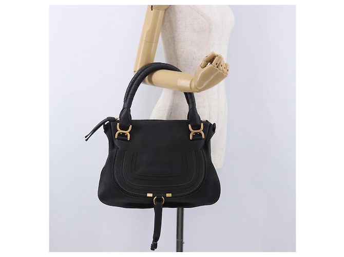 Chloé Borsa Chloe Mercy in pelle nera e oro Auth 201985V Nero D'oro - vista 23