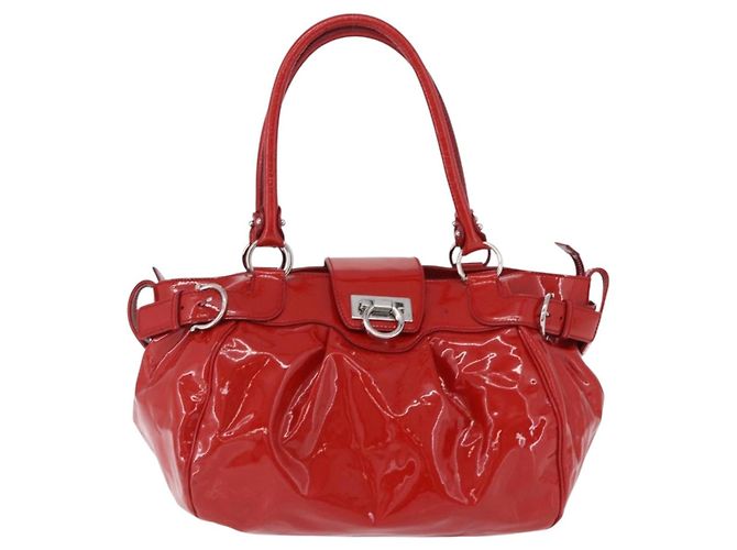 Borsa Salvatore Ferragamo Gancini in vernice Rossa Argento Auth BA15486 Rosso - vista 13