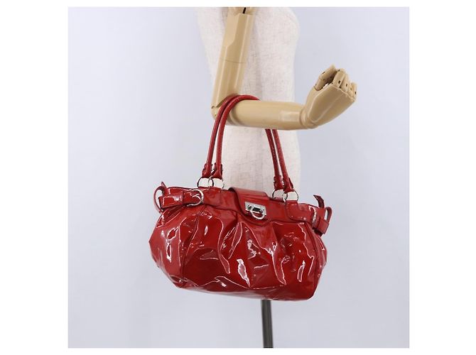 Borsa Salvatore Ferragamo Gancini in vernice Rossa Argento Auth BA15486 Rosso - vista 26