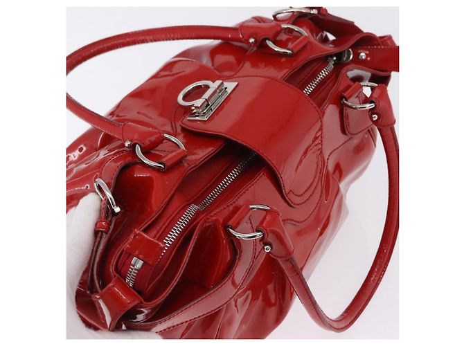 Borsa Salvatore Ferragamo Gancini in vernice Rossa Argento Auth BA15486 Rosso - vista 9