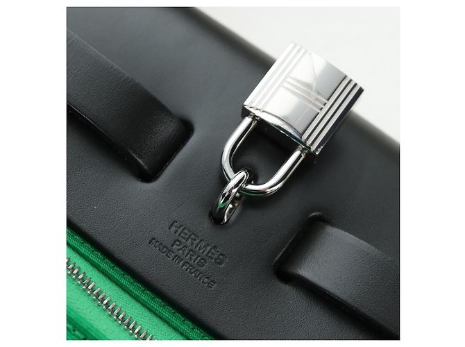 Hermès Borsa HERMES Air Zip PM Canvas 2way Verde Argento Auth 199157SM - vista 20