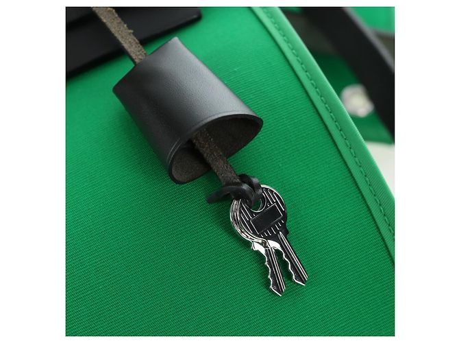 Hermès Borsa HERMES Air Zip PM Canvas 2way Verde Argento Auth 199157SM - vista 21