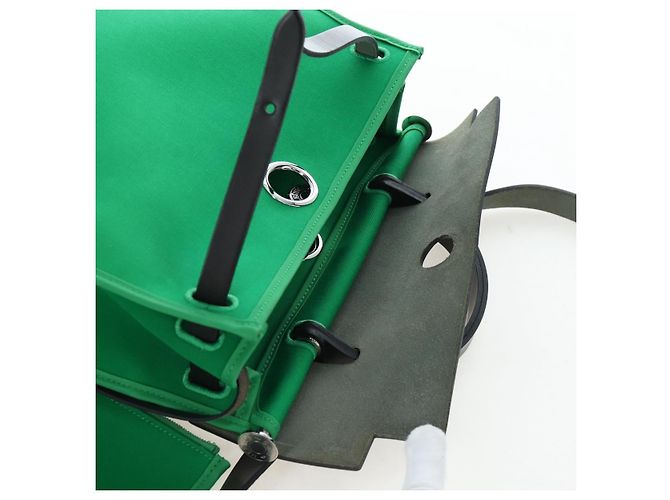 Hermès Borsa HERMES Air Zip PM Canvas 2way Verde Argento Auth 199157SM - vista 28