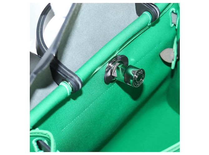 Hermès Borsa HERMES Air Zip PM Canvas 2way Verde Argento Auth 199157SM - vista 29