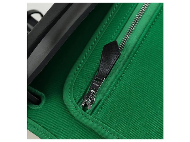 Hermès Borsa HERMES Air Zip PM Canvas 2way Verde Argento Auth 199157SM - vista 32