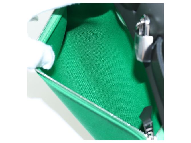 Hermès Borsa HERMES Air Zip PM Canvas 2way Verde Argento Auth 199157SM - vista 33