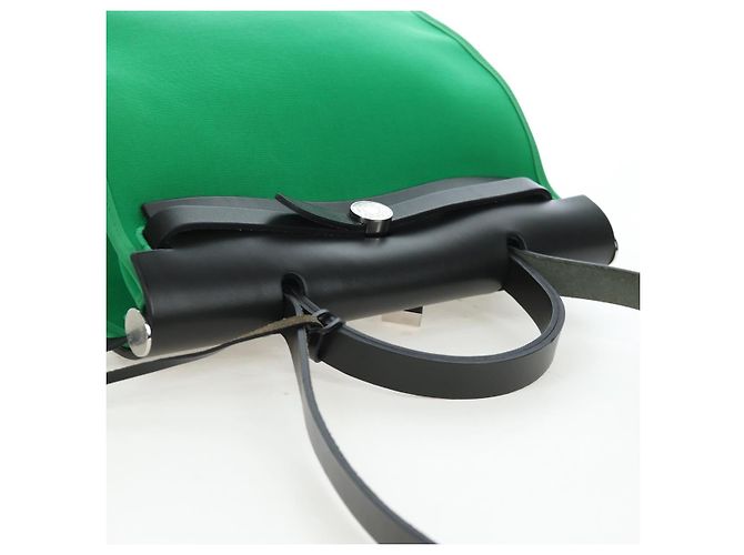 Hermès Borsa HERMES Air Zip PM Canvas 2way Verde Argento Auth 199157SM - vista 6
