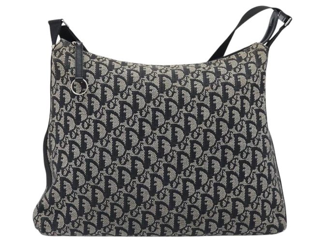 Borsa a tracolla Christian Dior Trotter Canvas Nero Argento Auth 199429 - vista 13