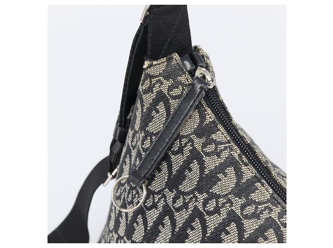 Borsa a tracolla Christian Dior Trotter Canvas Nero Argento Auth 199429 - vista 17