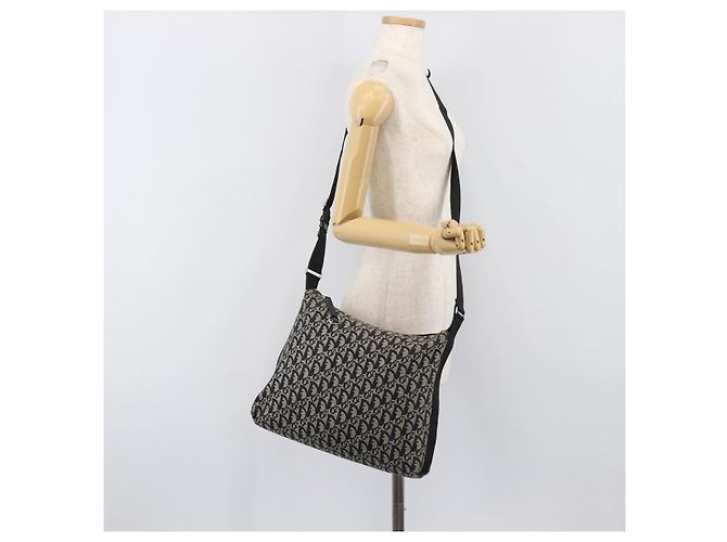 Borsa a tracolla Christian Dior Trotter Canvas Nero Argento Auth 199429 - vista 23