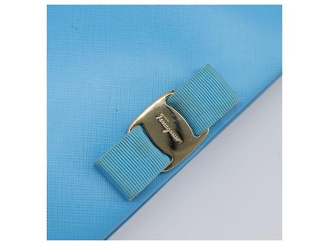 Salvatore Ferragamo Vala Chain Shoulder Wallet Leather Blue Gold Auth hk4008A D'oro - vista 17