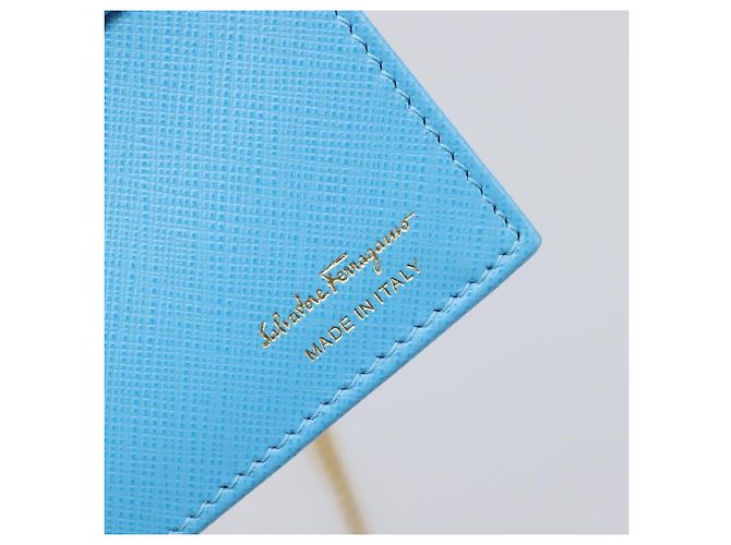 Salvatore Ferragamo Vala Chain Shoulder Wallet Leather Blue Gold Auth hk4008A D'oro - vista 18