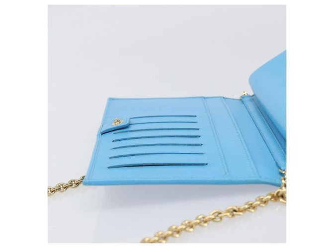 Salvatore Ferragamo Vala Chain Shoulder Wallet Leather Blue Gold Auth hk4008A D'oro - vista 19