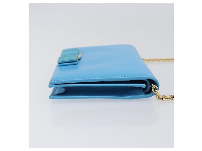 Salvatore Ferragamo Vala Chain Shoulder Wallet Leather Blue Gold Auth hk4008A D'oro - vista 3