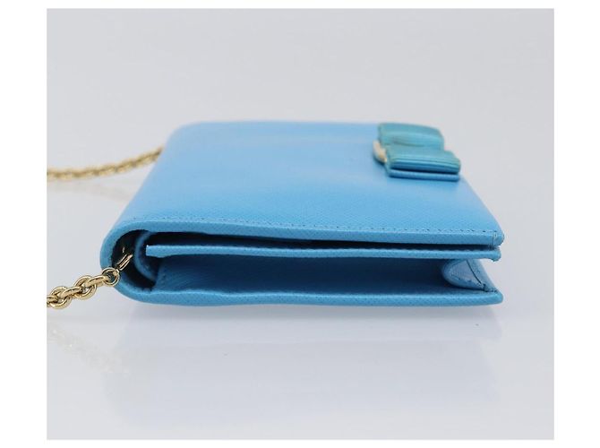 Salvatore Ferragamo Vala Chain Shoulder Wallet Leather Blue Gold Auth hk4008A D'oro - vista 4