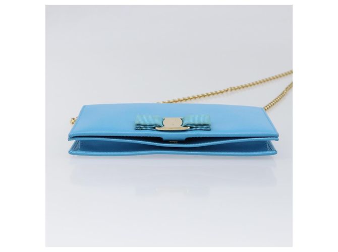 Salvatore Ferragamo Vala Chain Shoulder Wallet Leather Blue Gold Auth hk4008A D'oro - vista 5