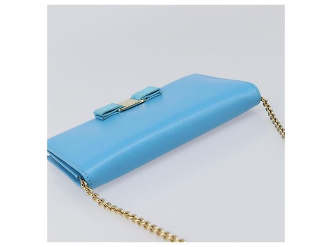 Salvatore Ferragamo Vala Chain Shoulder Wallet Leather Blue Gold Auth hk4008A D'oro - vista 6