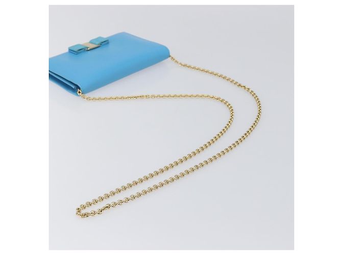 Salvatore Ferragamo Vala Chain Shoulder Wallet Leather Blue Gold Auth hk4008A D'oro - vista 7