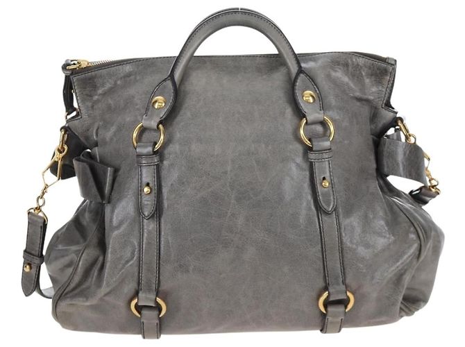 Borsa a mano Miu Miu in pelle 2way Grigio Gold Auth ki6785M Marrone D'oro - vista 2